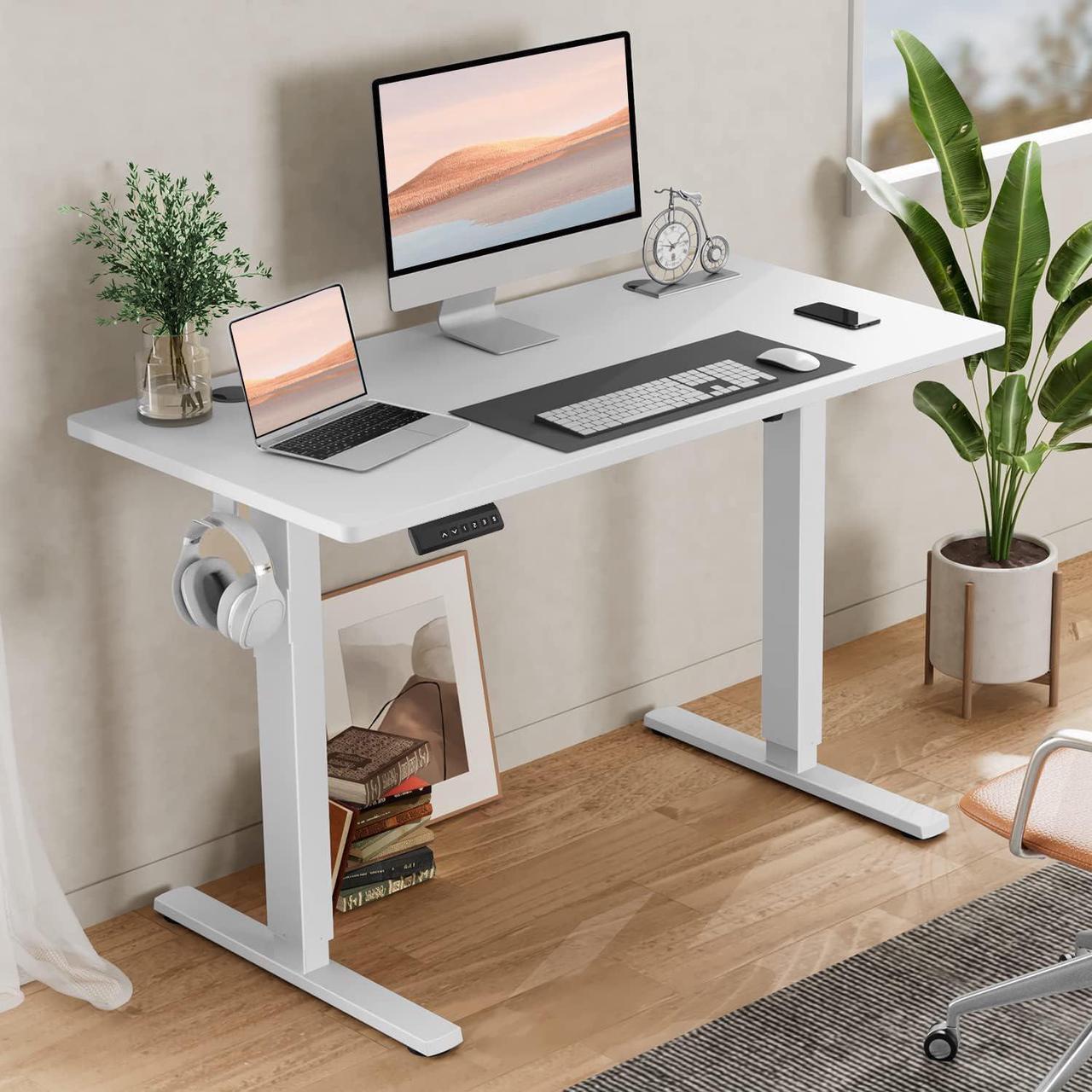 Alt view image 2 of 7 - SMUG Standing Desk, Adjustable Height Electric Sit Stand Up Down Computer Table, 40x24 Inch Ergonomic Rising Desks for Work Office Home, Modern Lift Motorized Gaming Desktop Workstation, White