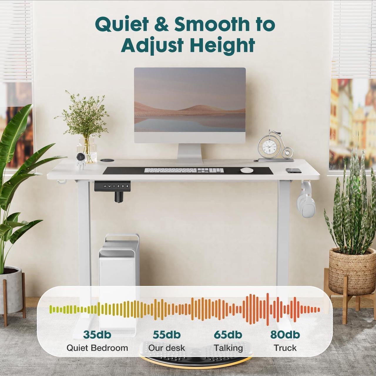 Alt view image 5 of 7 - SMUG Standing Desk, Adjustable Height Electric Sit Stand Up Down Computer Table, 40x24 Inch Ergonomic Rising Desks for Work Office Home, Modern Lift Motorized Gaming Desktop Workstation, White