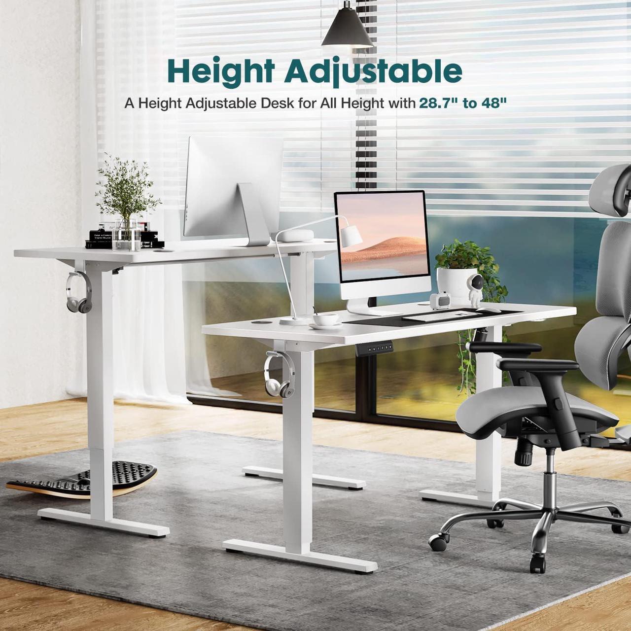 Alt view image 3 of 7 - SMUG Standing Desk, Adjustable Height Electric Sit Stand Up Down Computer Table, 40x24 Inch Ergonomic Rising Desks for Work Office Home, Modern Lift Motorized Gaming Desktop Workstation, White