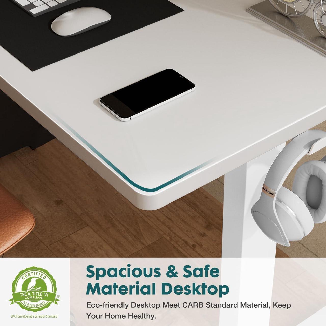 Alt view image 7 of 7 - SMUG Standing Desk, Adjustable Height Electric Sit Stand Up Down Computer Table, 40x24 Inch Ergonomic Rising Desks for Work Office Home, Modern Lift Motorized Gaming Desktop Workstation, White