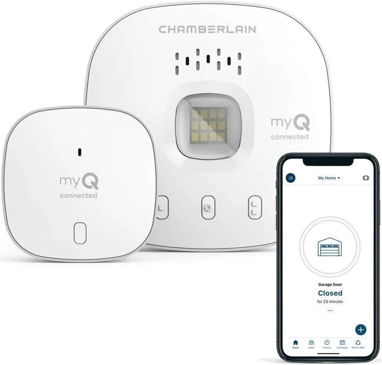 Main image of Smart Garage Control - Wireless Garage Hub and Sensor with Wifi & Bluetooth - Smartphone Controlled, myQ-G0401-ES, White