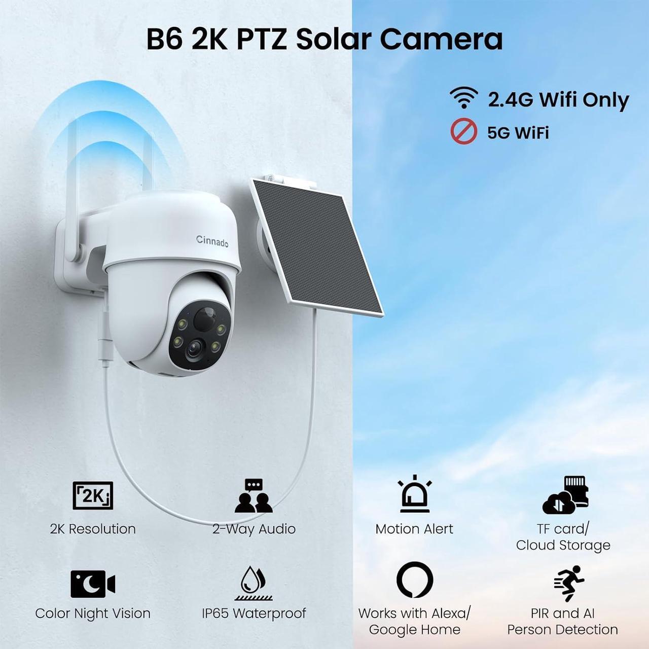 Alt view image 2 of 7 - 2K Cameras for Home Security-2.4G WiFi Outdoor Camera Wireless Solar/Battery Powered, 360° Viewing, Human Detection, Color Night Vision, Cloud/SD Storage, Works with Alexa/Google Home(2 Pack)