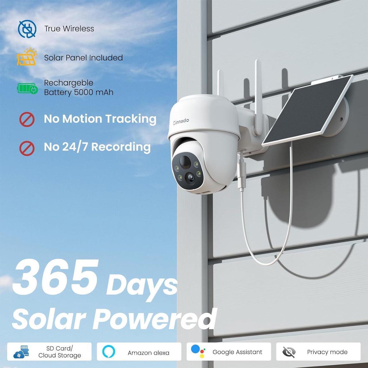 Alt view image 3 of 7 - 2K Cameras for Home Security-2.4G WiFi Outdoor Camera Wireless Solar/Battery Powered, 360° Viewing, Human Detection, Color Night Vision, Cloud/SD Storage, Works with Alexa/Google Home(2 Pack)