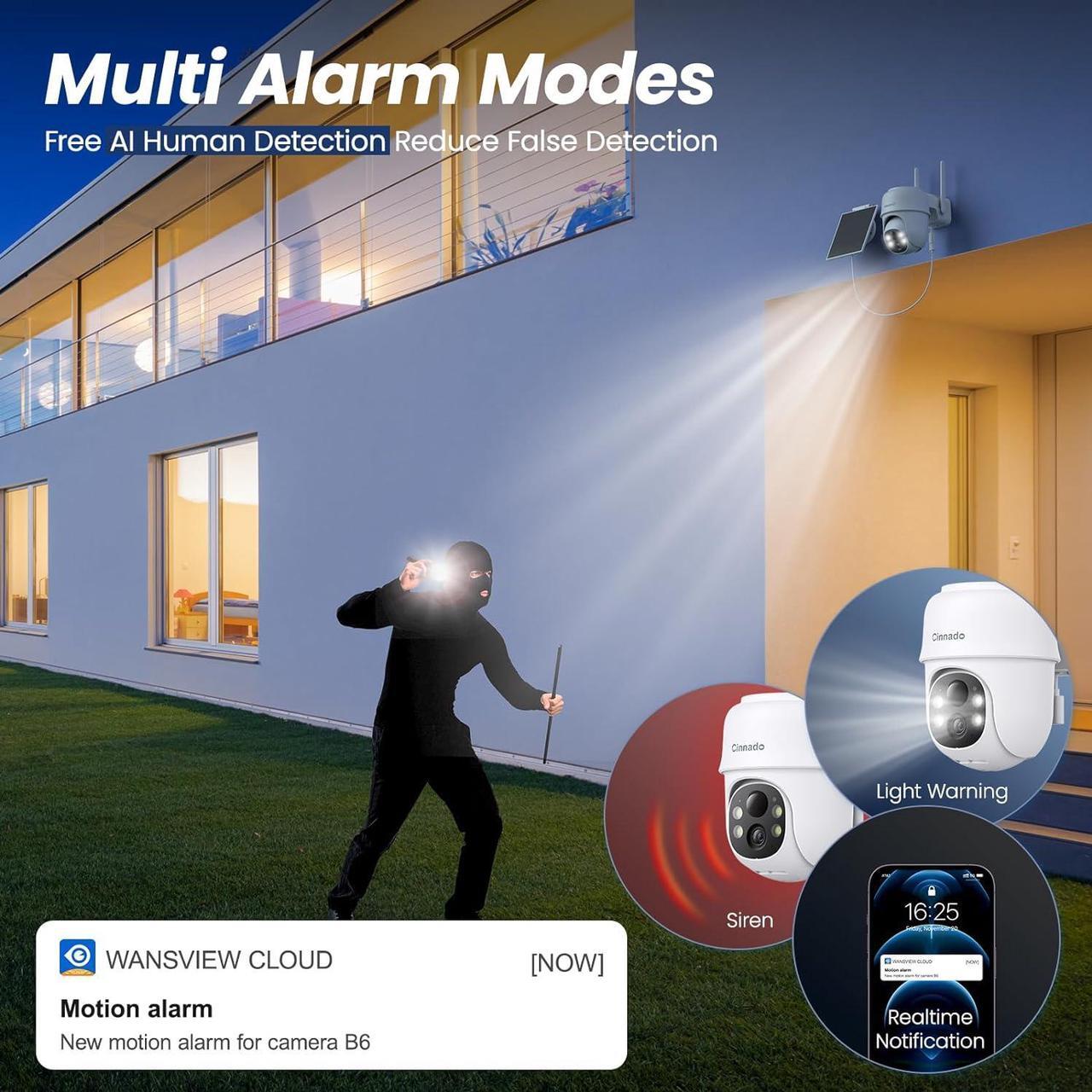 Alt view image 6 of 7 - 2K Cameras for Home Security-2.4G WiFi Outdoor Camera Wireless Solar/Battery Powered, 360° Viewing, Human Detection, Color Night Vision, Cloud/SD Storage, Works with Alexa/Google Home(2 Pack)