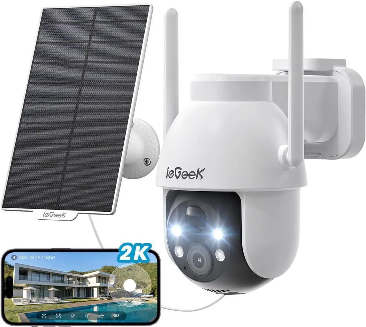 Main image of Security Cameras Wireless Outdoor, 2K Solar WiFi Camera for Home Security System, Battery Powered Surveillance Cam with Solar Panel, 360° PTZ Color Night Vision, Motion Sensor, Works with Alexa