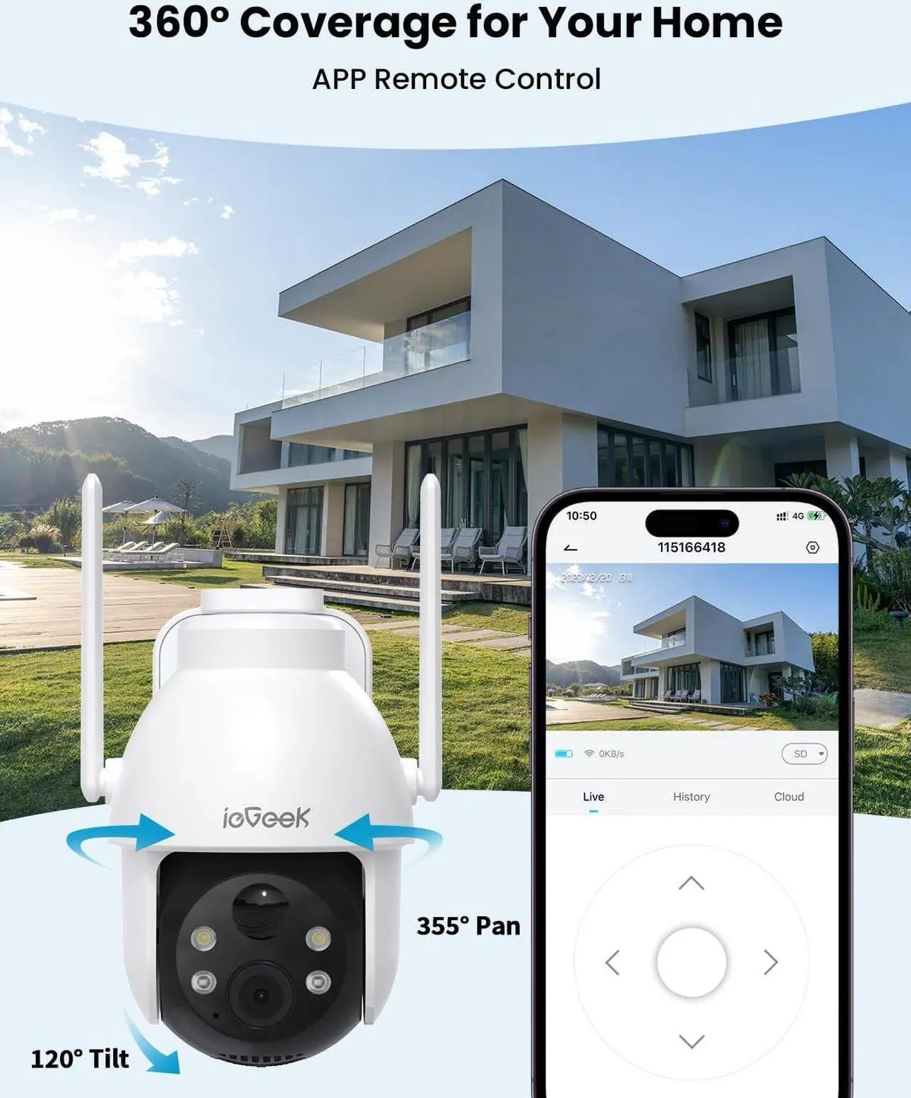 Alt view image 2 of 7 - Security Cameras Wireless Outdoor, 2K Solar WiFi Camera for Home Security System, Battery Powered Surveillance Cam with Solar Panel, 360° PTZ Color Night Vision, Motion Sensor, Works with Alexa