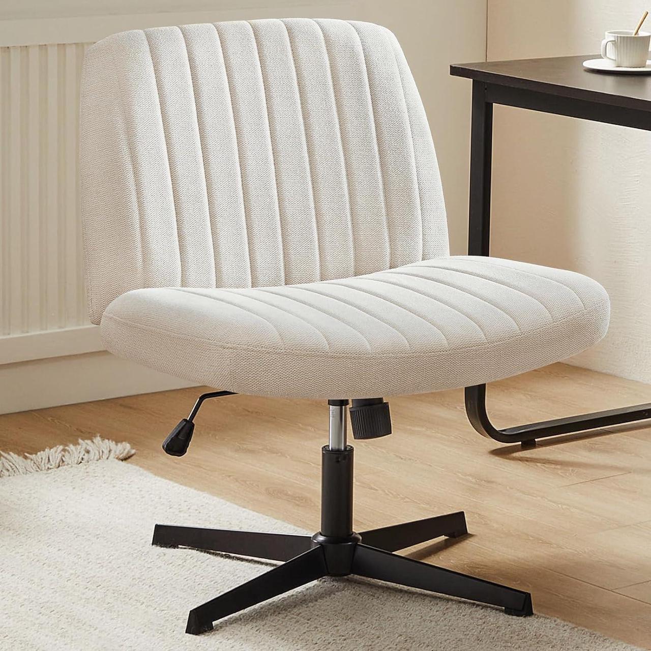 Main image of Criss Cross Chair Legged, Armless Office Desk Chair No Wheels, Swivel Vanity Chair, Height Adjustable Wide Seat Computer Task Chair, Fabric Vanity Modern Home Chair Beige