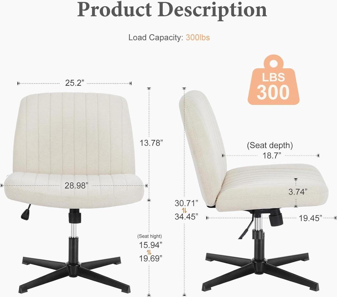 Alt view image 2 of 6 - Criss Cross Chair Legged, Armless Office Desk Chair No Wheels, Swivel Vanity Chair, Height Adjustable Wide Seat Computer Task Chair, Fabric Vanity Modern Home Chair Beige