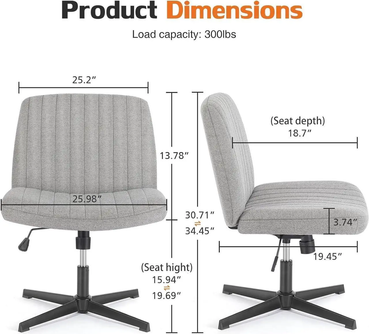 Alt view image 2 of 7 - Office Chair No Wheels - Armless Desk Chair No Wheels Cross Legged Office Chair Wide Swivel Home Office Desk Chairs