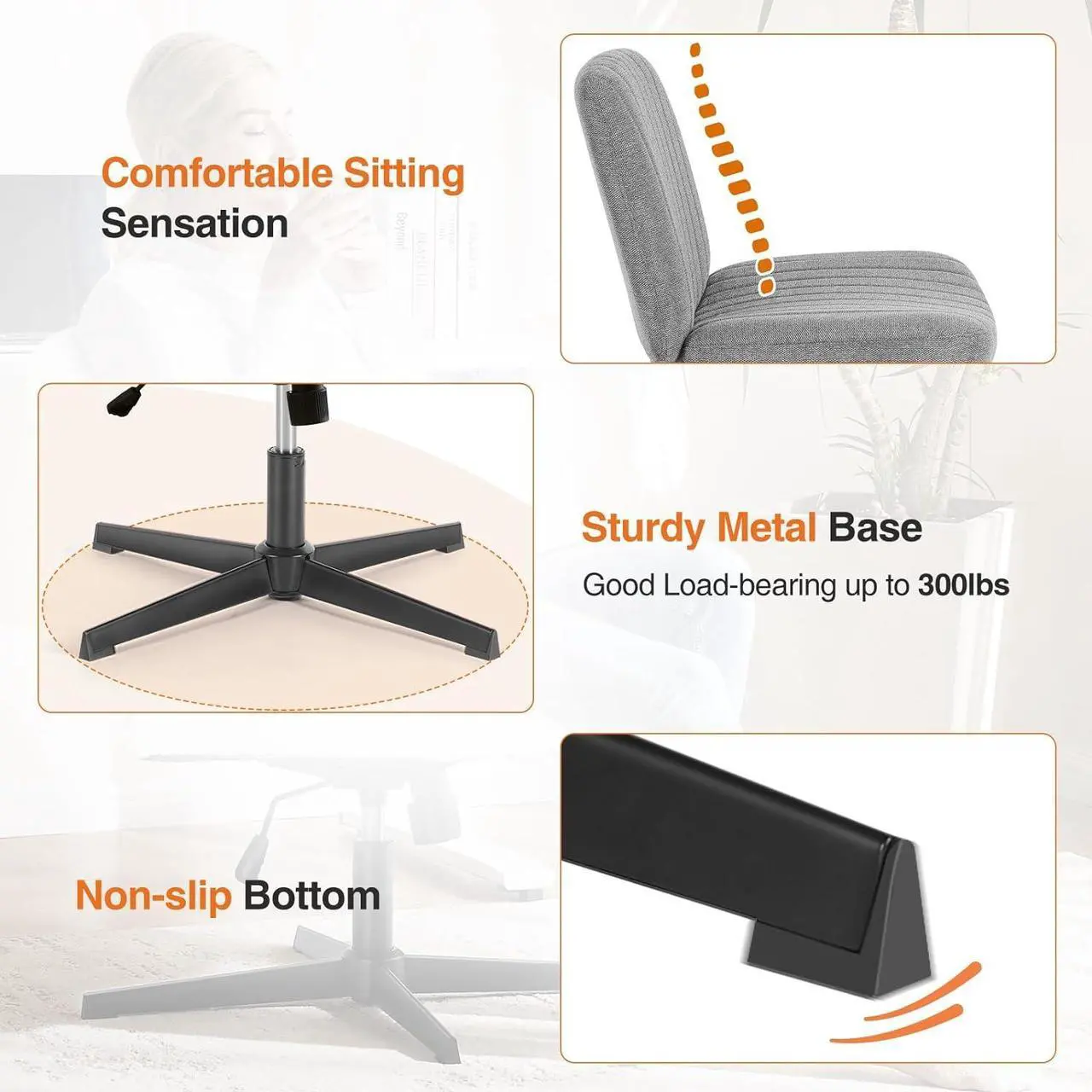 Alt view image 5 of 7 - Office Chair No Wheels - Armless Desk Chair No Wheels Cross Legged Office Chair Wide Swivel Home Office Desk Chairs