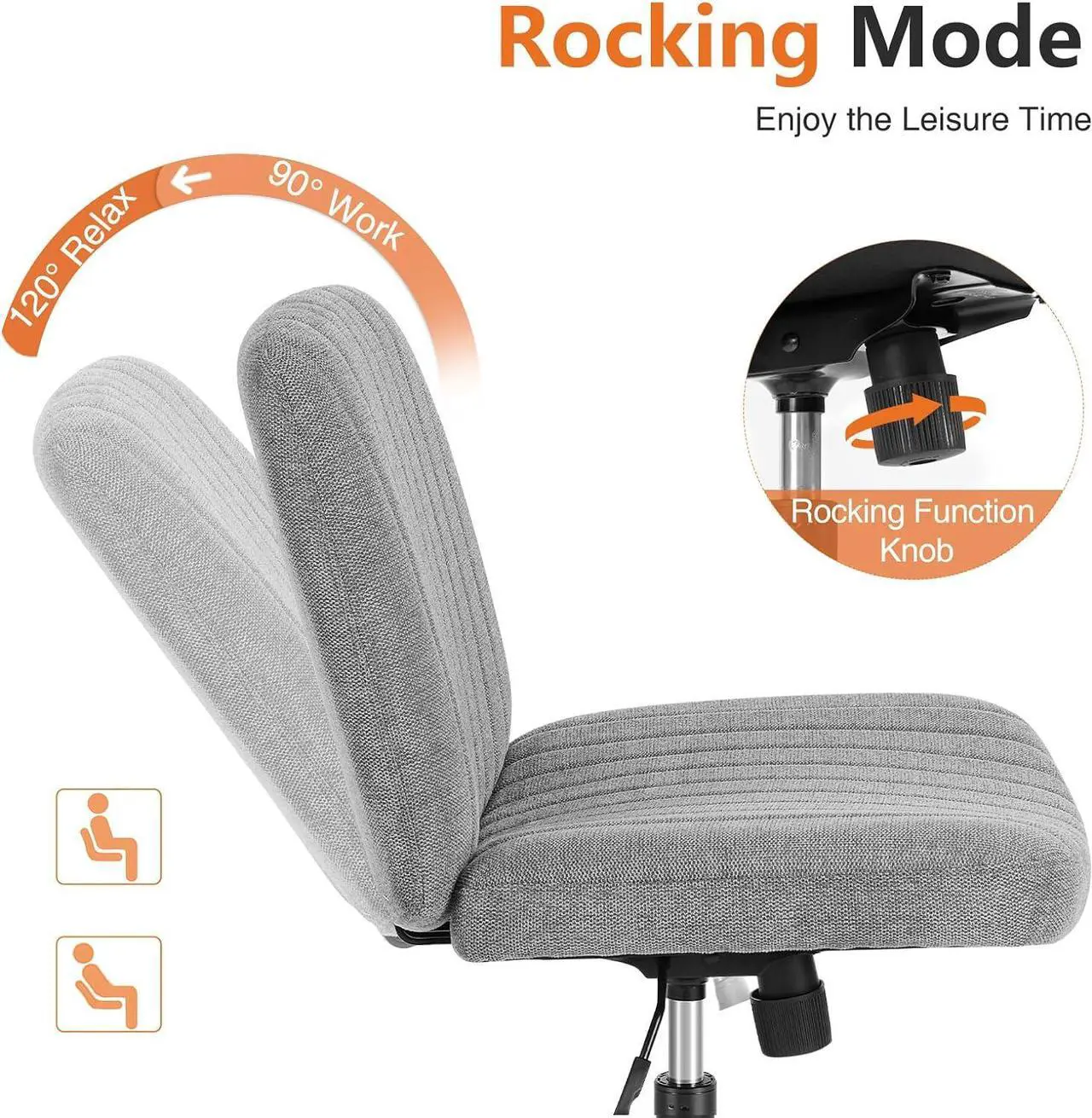 Alt view image 6 of 7 - Office Chair No Wheels - Armless Desk Chair No Wheels Cross Legged Office Chair Wide Swivel Home Office Desk Chairs