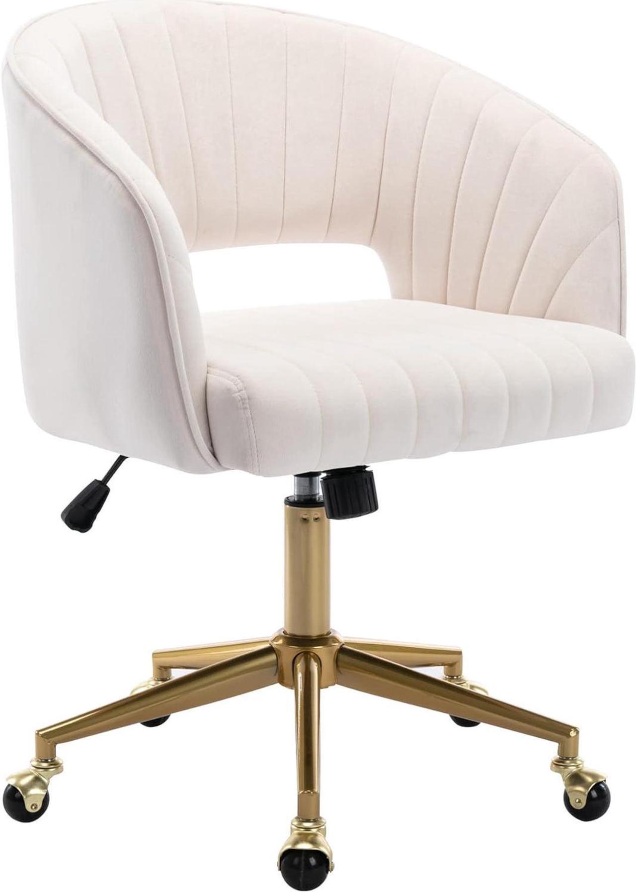 Main image of Home Office Chair Swivel Velvet Desk Chair Accent Armchair Upholstered Modern Tufted Chairs with Gold Base for Girls Women Ergonomic Study Seat Computer Task Stools for Living Room(Cream)