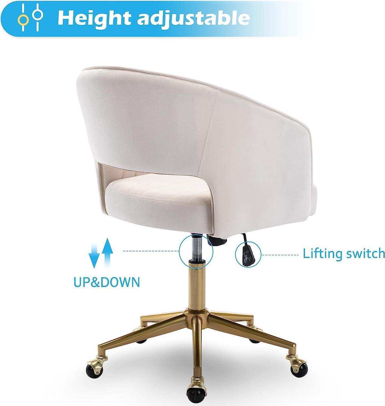 Alt view image 3 of 7 - Home Office Chair Swivel Velvet Desk Chair Accent Armchair Upholstered Modern Tufted Chairs with Gold Base for Girls Women Ergonomic Study Seat Computer Task Stools for Living Room(Cream)