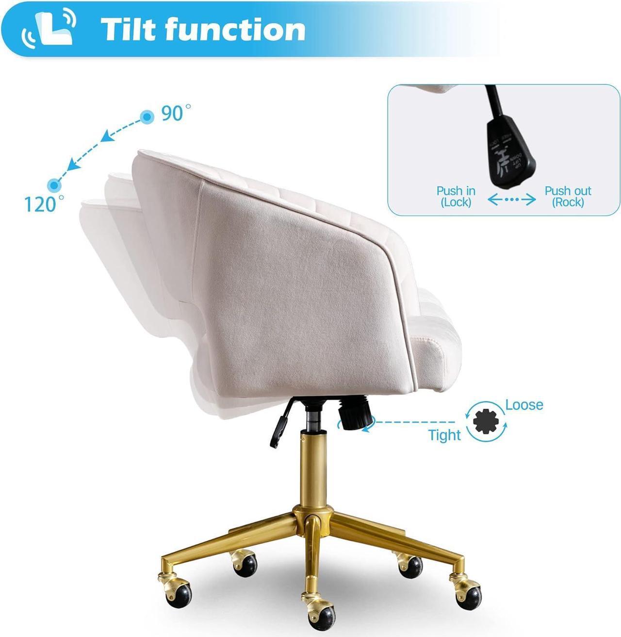 Alt view image 4 of 7 - Home Office Chair Swivel Velvet Desk Chair Accent Armchair Upholstered Modern Tufted Chairs with Gold Base for Girls Women Ergonomic Study Seat Computer Task Stools for Living Room(Cream)
