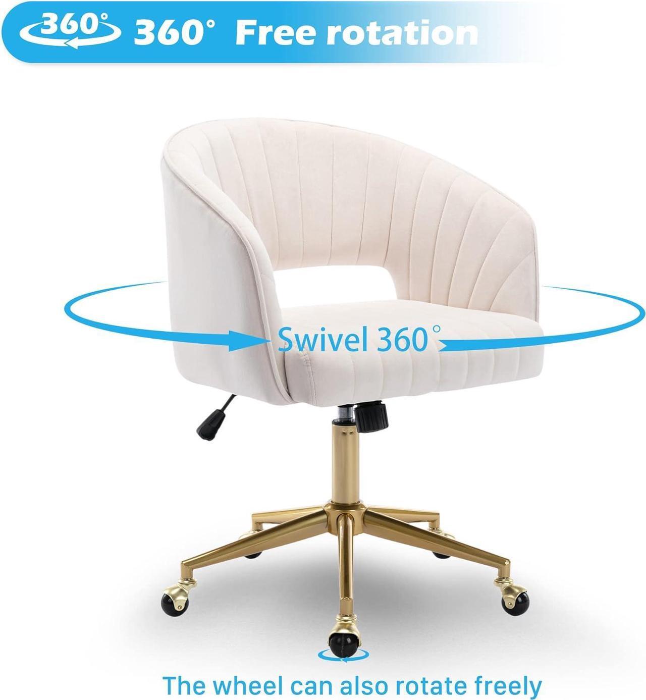Alt view image 5 of 7 - Home Office Chair Swivel Velvet Desk Chair Accent Armchair Upholstered Modern Tufted Chairs with Gold Base for Girls Women Ergonomic Study Seat Computer Task Stools for Living Room(Cream)