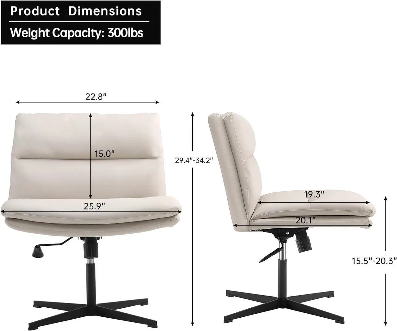 Alt view image 3 of 7 - Armless Office Desk Chair No Wheels PU-Padded Vanity Mid-Back Ergonomic Home Computer Comfortable Adjustable Swivel Task Chair with Thickened Cushion