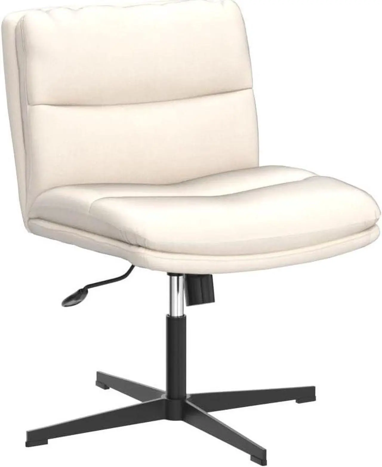Alt view image 5 of 7 - Armless Office Desk Chair No Wheels PU-Padded Vanity Mid-Back Ergonomic Home Computer Comfortable Adjustable Swivel Task Chair with Thickened Cushion