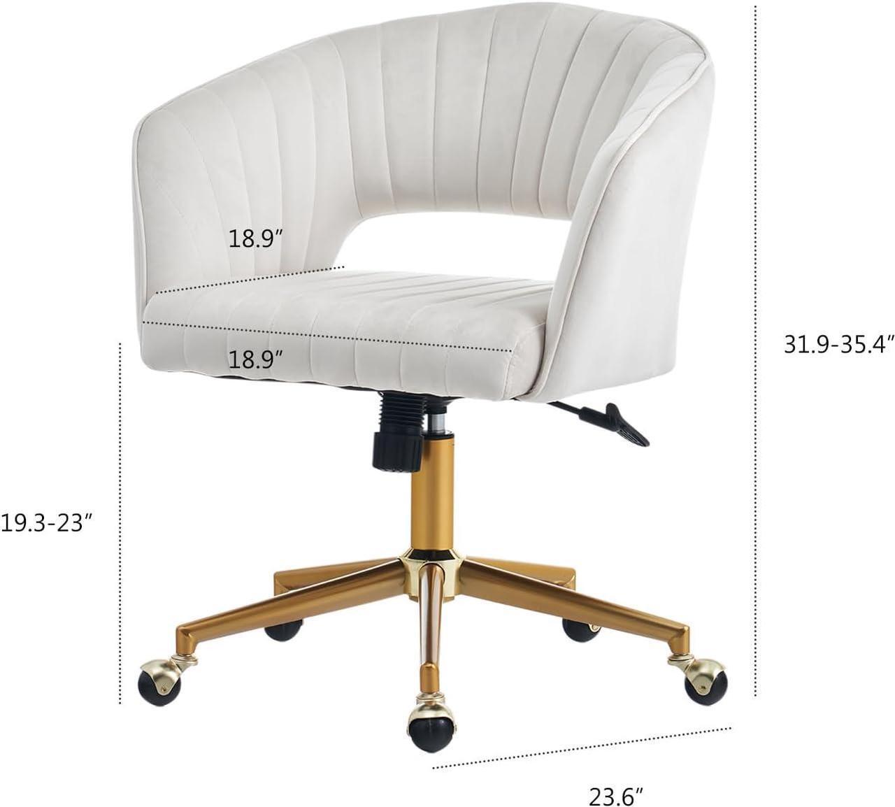 Alt view image 2 of 7 - Velvet Home Office Chair, Modern Swivel Desk Chair with Gold Base, Round Solid Wheel, Adjustable Vanity Chair for Study, Living Room, Bedroom (Beige)