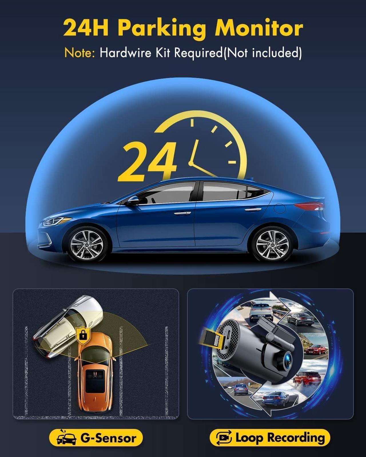 Alt view image 7 of 7 - Dash Cam Front and Rear Camera, 4K/2.5K Full Dashcams for Cars with 64GB SD Card, WiFi & App Control, Night Vision, Parking Mode, G-Sensor, Loop Recording,WDR,170° Wide Angle
