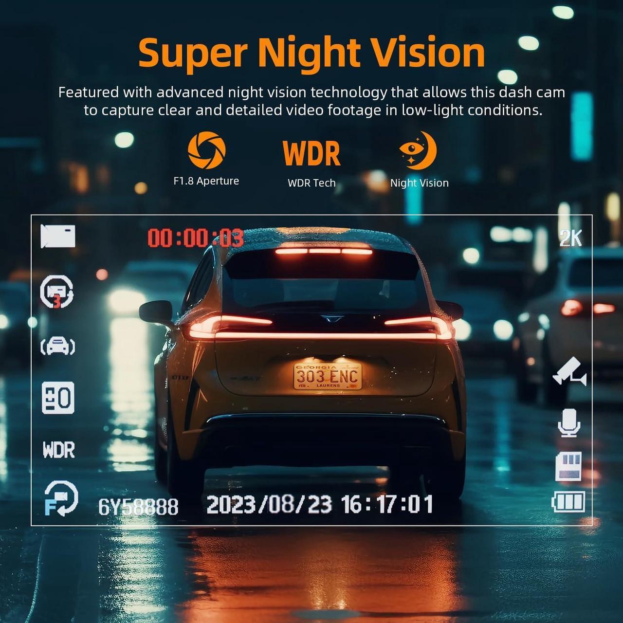 Alt view image 3 of 7 - Dash Cam Front 2K with Free 64 GB SD Card 1440P Quad HD Dash Camera for Cars 3'' IPS Screen Dashboard Driving Recorder with Superb Night Vision,170° Wide Angle,G-Sensor,WDR,Loop Record,Park Mode,USB C