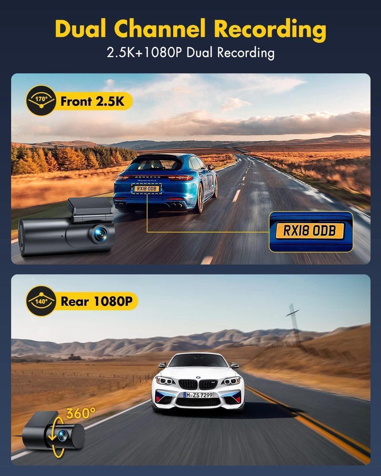 Alt view image 3 of 7 - Dash Cam Front and Rear Camera, 4K/2.5K Full Dashcams for Cars with 64GB SD Card, WiFi & App Control, Night Vision, Parking Mode, G-Sensor, Loop Recording,WDR,170° Wide Angle
