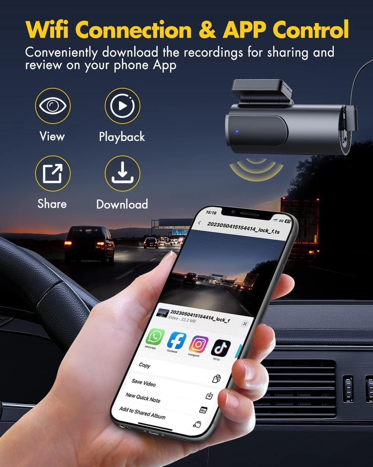 Alt view image 4 of 7 - Dash Cam Front and Rear Camera, 4K/2.5K Full Dashcams for Cars with 64GB SD Card, WiFi & App Control, Night Vision, Parking Mode, G-Sensor, Loop Recording,WDR,170° Wide Angle