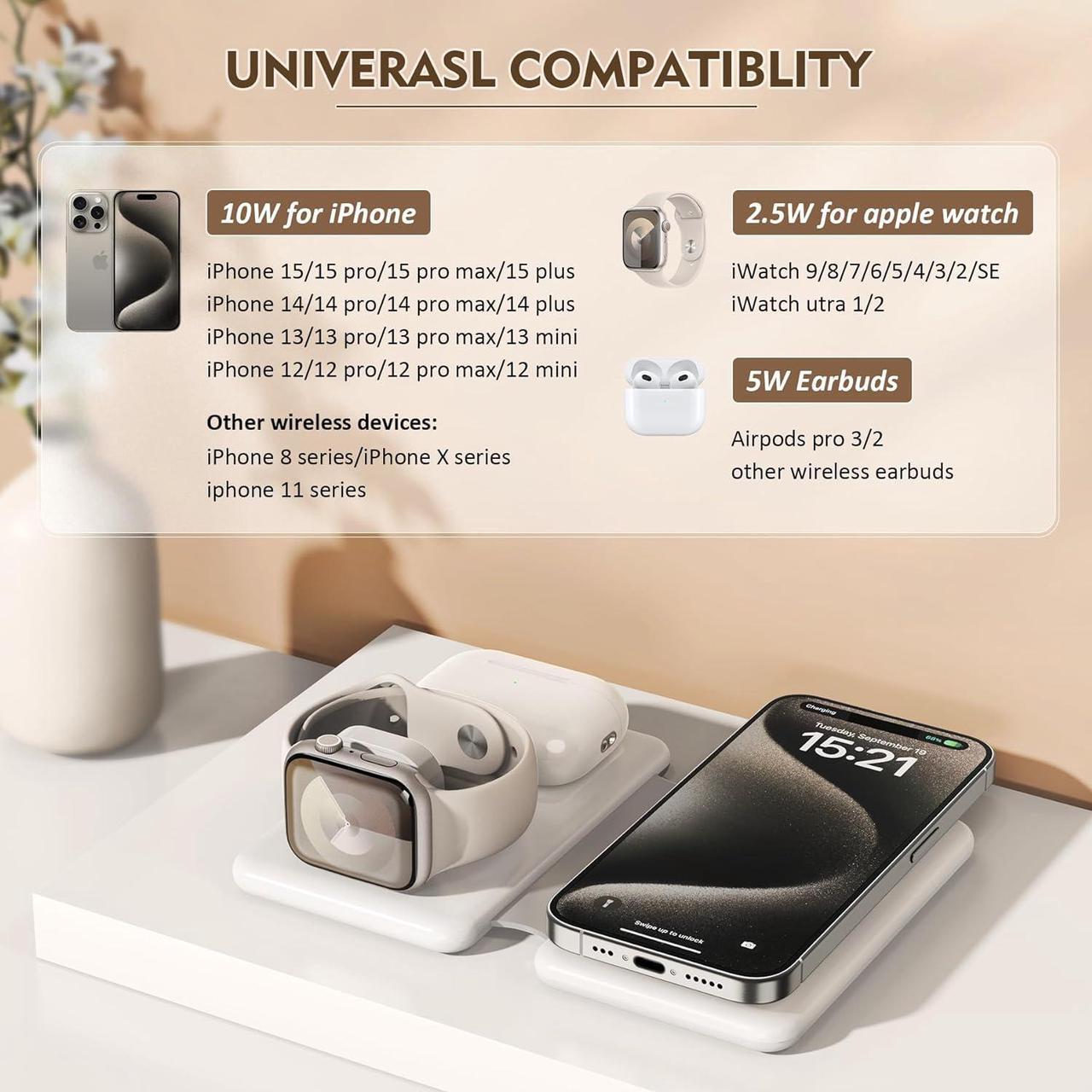 Alt view image 2 of 7 - Magnetic Wireless Charger for iPhone: 3 in 1 Travel Charging Station for Apple Devices for iPhone 15 14 13 12 Pro Max Plus - Foldable Charging Pad for Apple Watch Series & Airpods 3 2 Pro