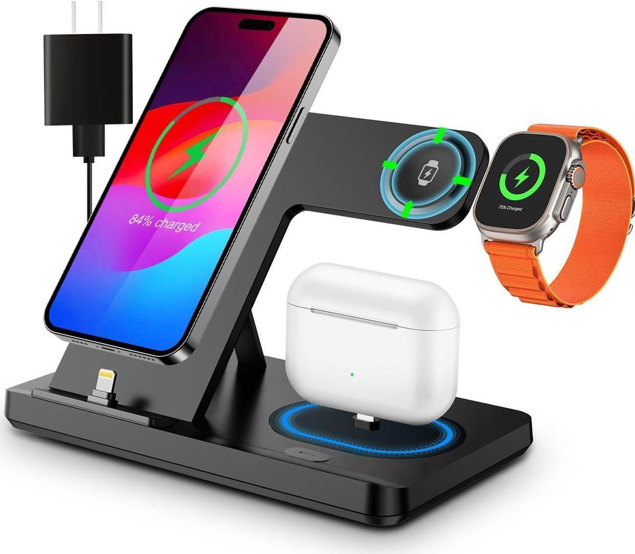 Main image of Charging Station for iPhone Multiple Devices, Foldable 3 in 1 Fast Charging Stand Dock for AirPods & iPhone 14 13 12 11 Pro X Max XS XR 8 7 Plus 6s, Apple Watch Charger for Apple Watch with Adapter