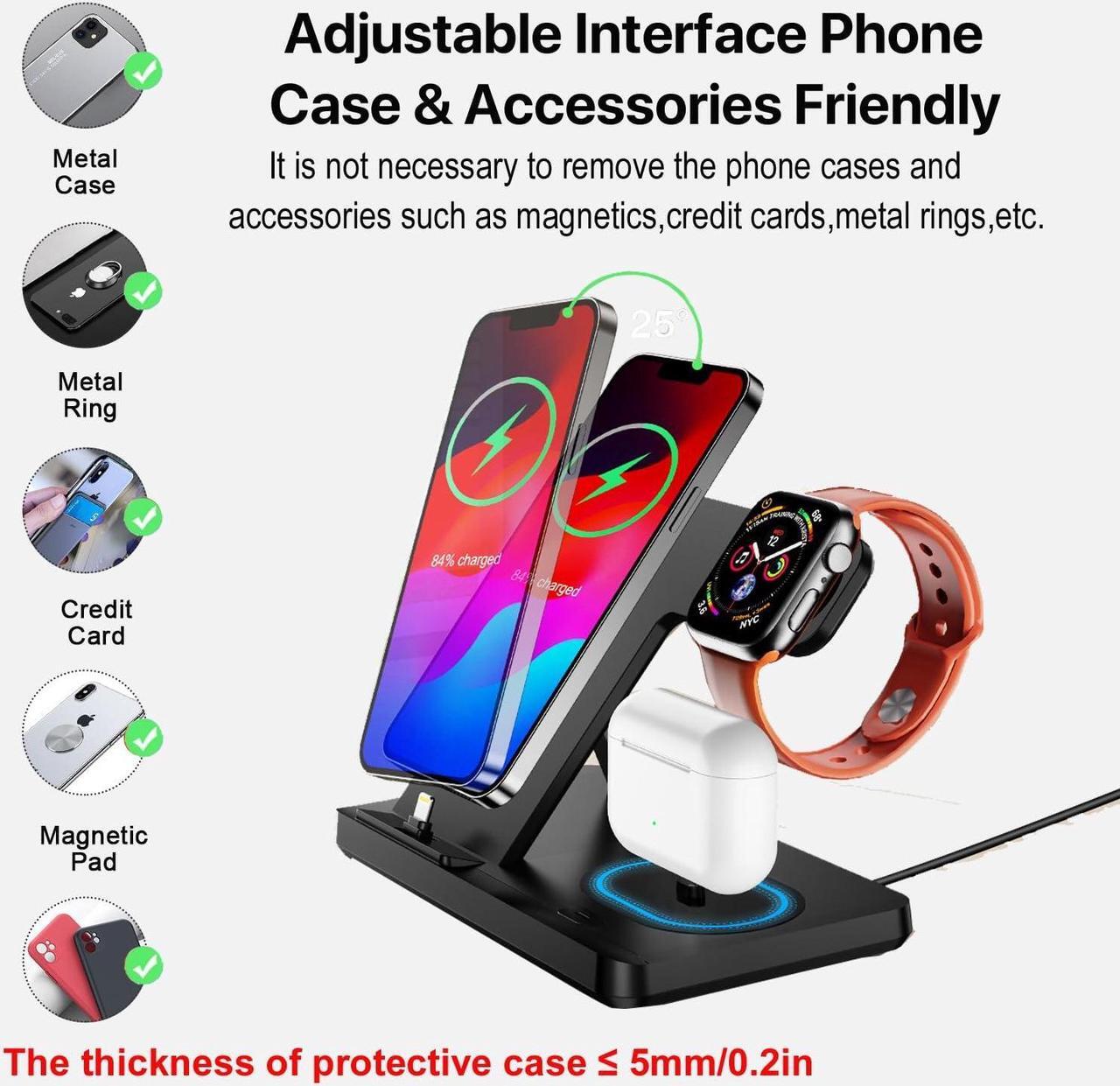 Alt view image 6 of 6 - Charging Station for iPhone Multiple Devices, Foldable 3 in 1 Fast Charging Stand Dock for AirPods & iPhone 14 13 12 11 Pro X Max XS XR 8 7 Plus 6s, Apple Watch Charger for Apple Watch with Adapter