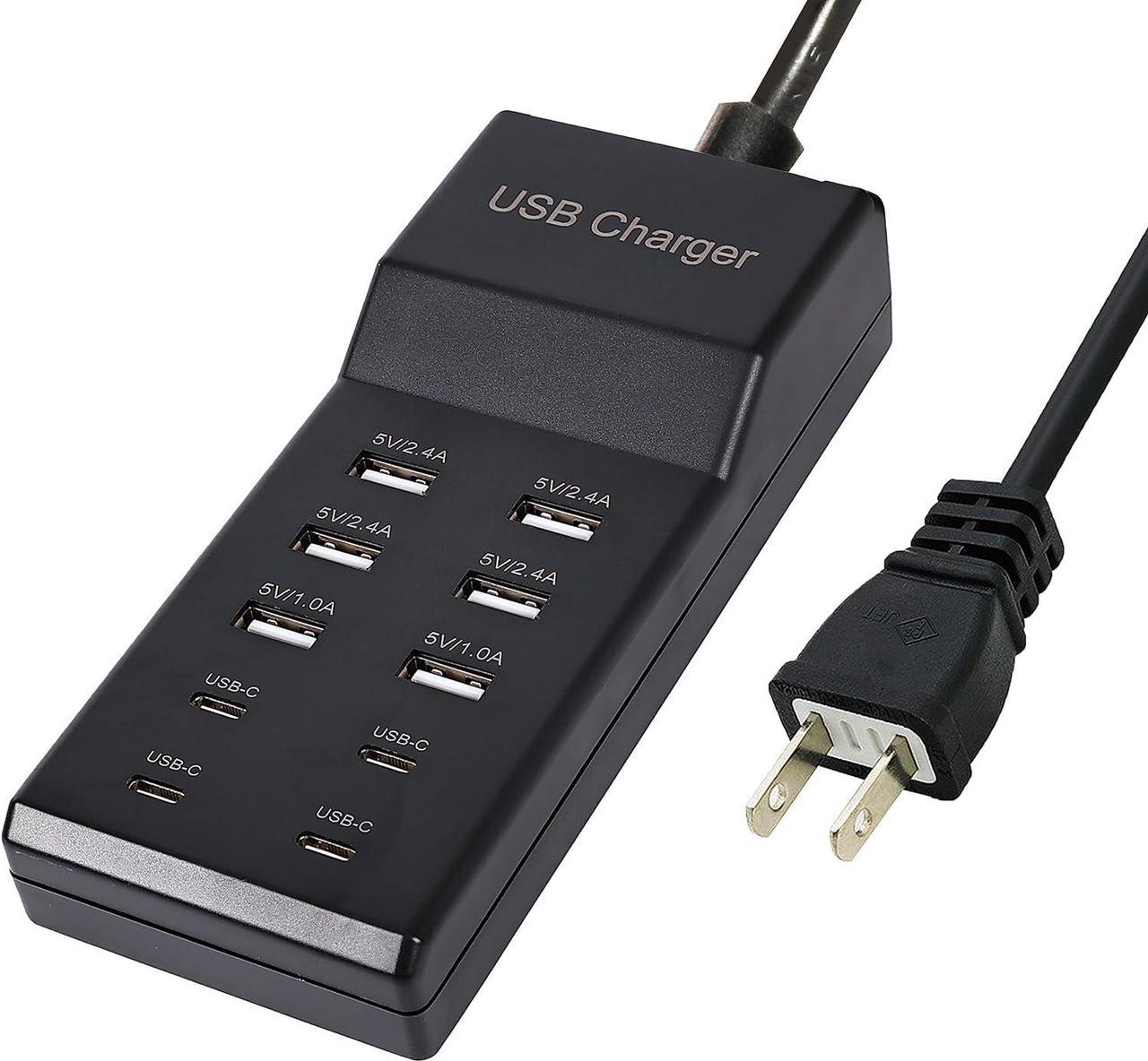 USB Charger,5V 10A(50W) USB Charging Station with 10-Port (6 USB-A Port & 4 USB-C Port) Compatible with iPhone 15/14/13/12/11/X/8/7/6 Phones, Watch,Tablets, Smartphones Black