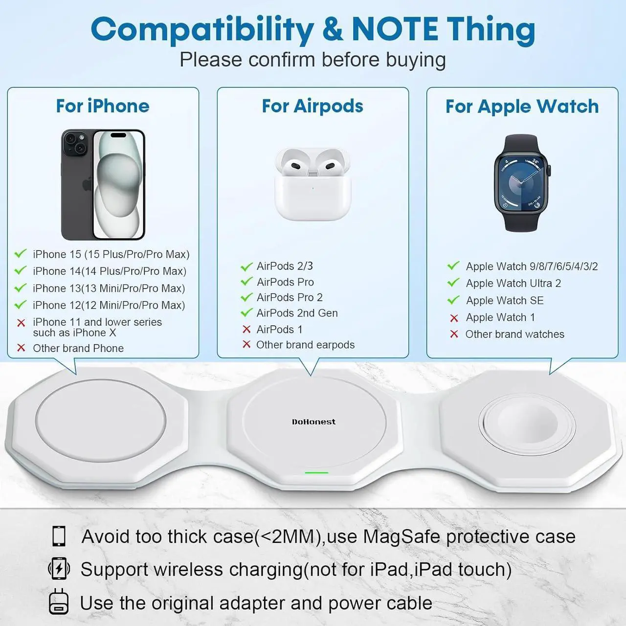 Alt view image 5 of 7 - 3 in 1 Wireless Charger for iPhone MagSafe Foldable - Magnetic Travel 18W Fast Charging Station Soft Silicone Sleep-Friendly Portable Charger Stand for iPhone 15/14/13/12 Apple Watch AirPods Pro Qi