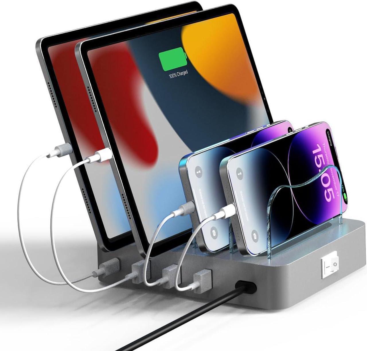 4 Port USB Charging Station for Multiple Devices, Detachable Desktop Docking Station Charging Station Organizer for Phones, Tablets, and Other Electronics Smartphone Best Gifts