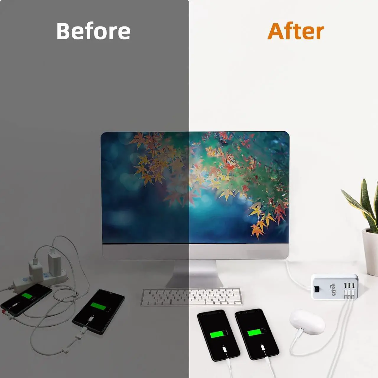 Alt view image 4 of 7 - Multi USB Charger, 6 Port USB Charging Station for Multiple Devices, Phone, Tablet, Power Strip with ON/Off Switch (White)