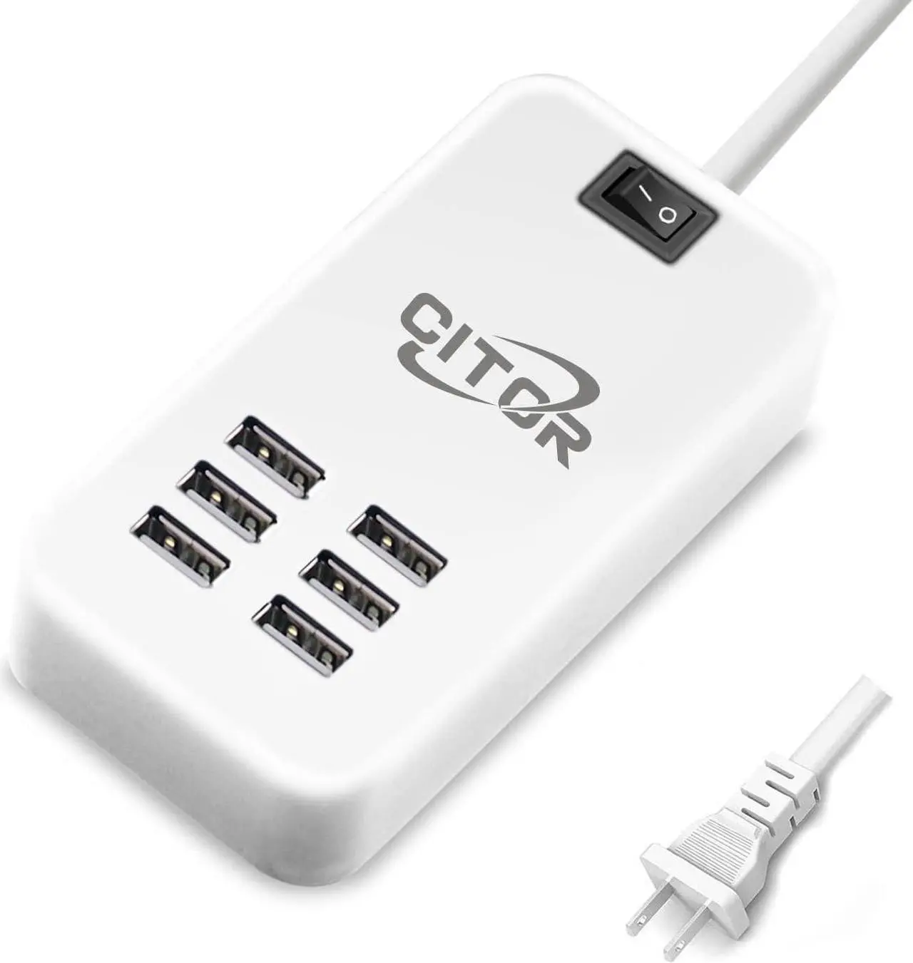 Main image of Multi USB Charger, 6 Port USB Charging Station for Multiple Devices, Phone, Tablet, Power Strip with ON/Off Switch (White)