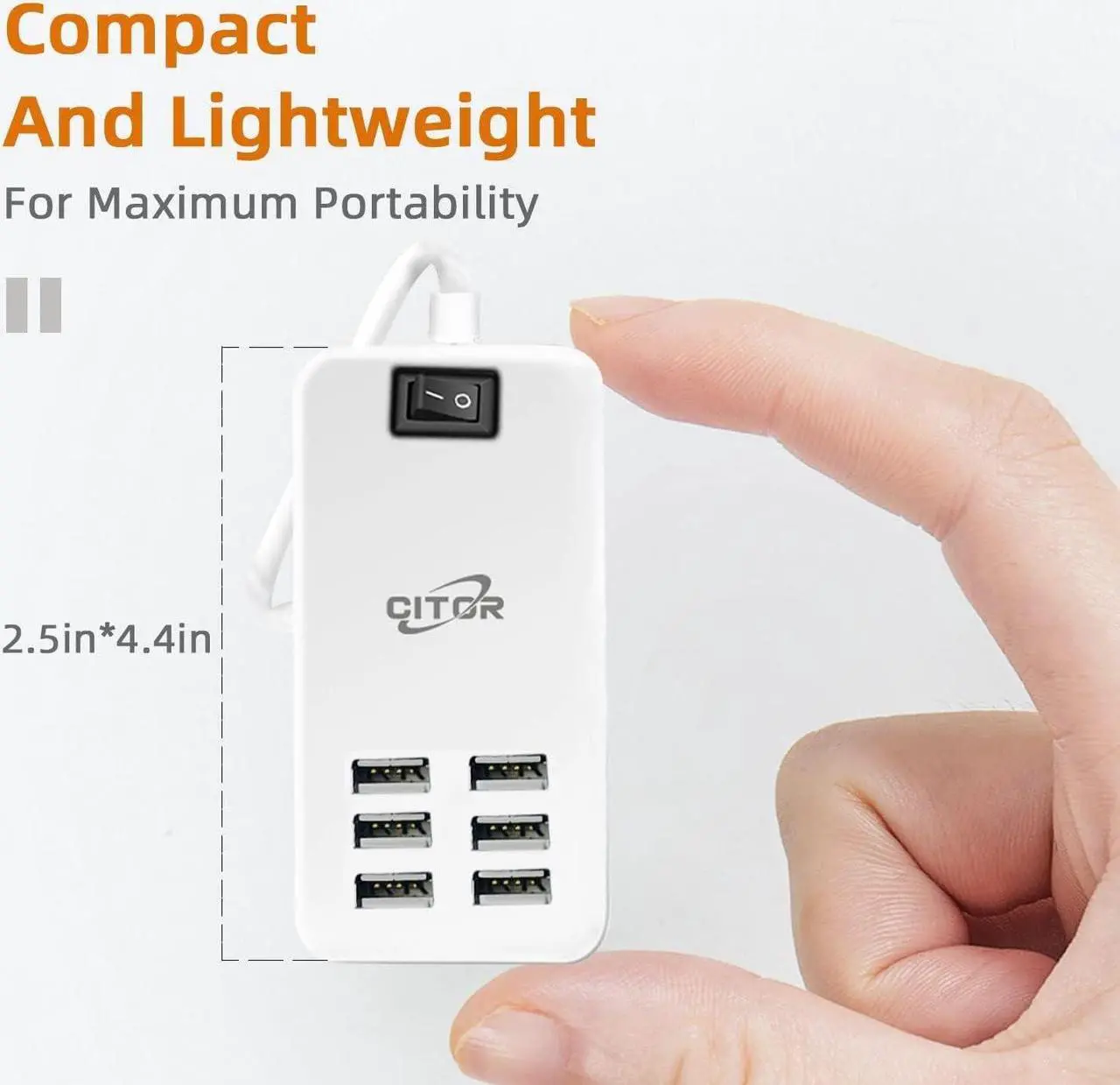 Alt view image 6 of 7 - Multi USB Charger, 6 Port USB Charging Station for Multiple Devices, Phone, Tablet, Power Strip with ON/Off Switch (White)