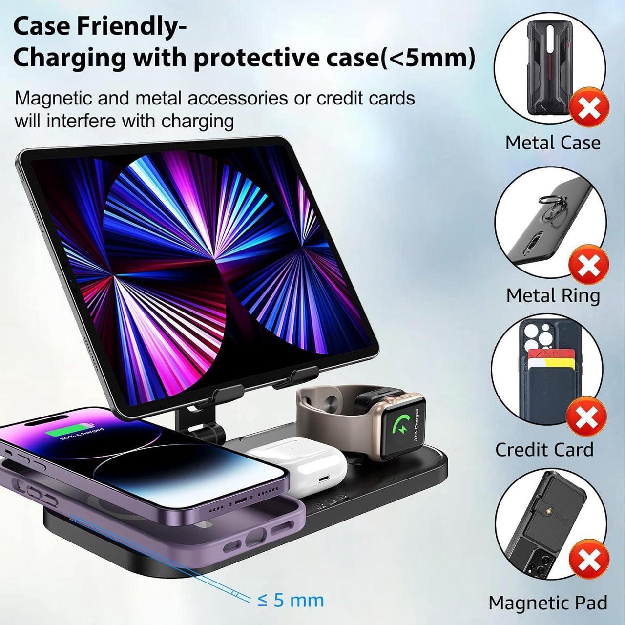Alt view image 3 of 7 - Wireless Charger 4 in 1 for Apple Charging Station for iPhone 15 Pro Max/14/13 Series, AirPods Pro 2, iPad Stand, Watch Charger for iWatch Series 9/8/7, Wireless Charging Station for Multiple Devices