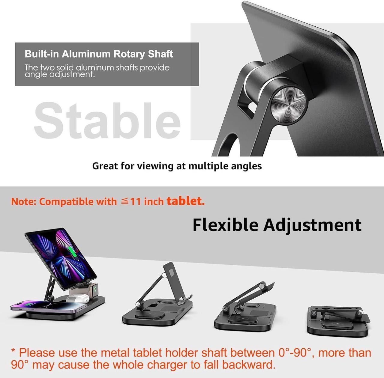 Alt view image 5 of 7 - Wireless Charger 4 in 1 for Apple Charging Station for iPhone 15 Pro Max/14/13 Series, AirPods Pro 2, iPad Stand, Watch Charger for iWatch Series 9/8/7, Wireless Charging Station for Multiple Devices