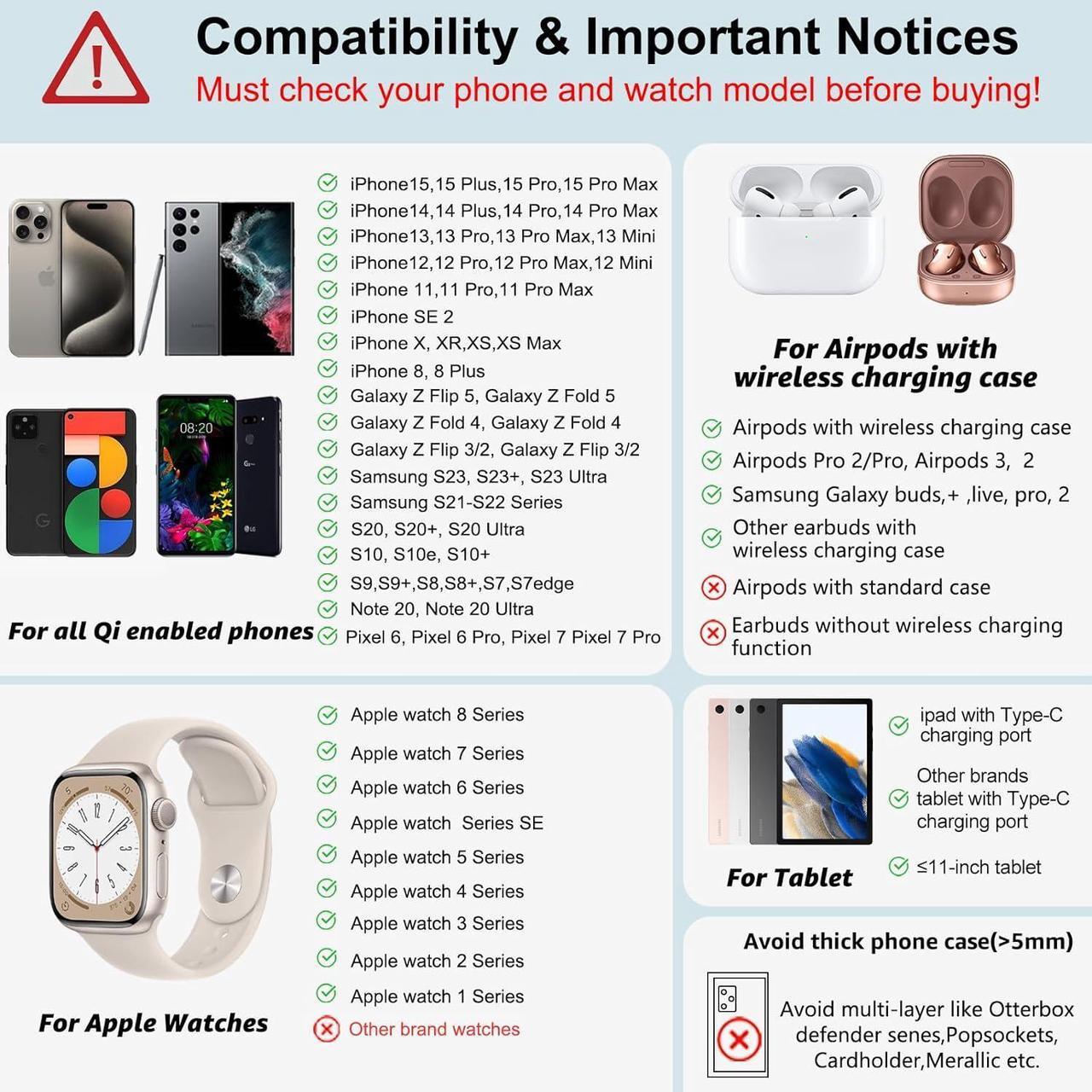 Alt view image 2 of 7 - Wireless Charger 4 in 1 for Apple Charging Station for iPhone 15 Pro Max/14/13 Series, AirPods Pro 2, iPad Stand, Watch Charger for iWatch Series 9/8/7, Wireless Charging Station for Multiple Devices