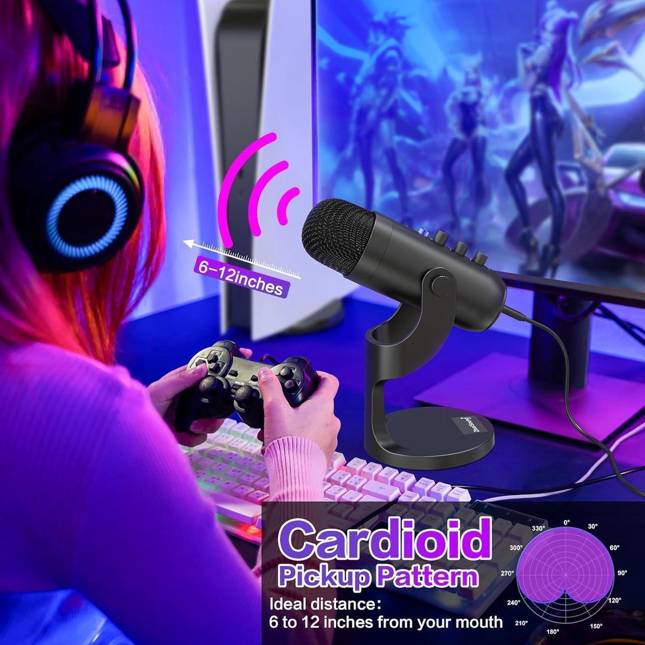 Alt view image 6 of 7 - USB Microphone,Condenser Computer PC Mic,Plug&Play Gaming Microphones for PS 4&5.Headphone Output&Volume Control,Mic Gain Control,Mute Button Vocal,YouTube Podcast on Mac&Windows(Black)