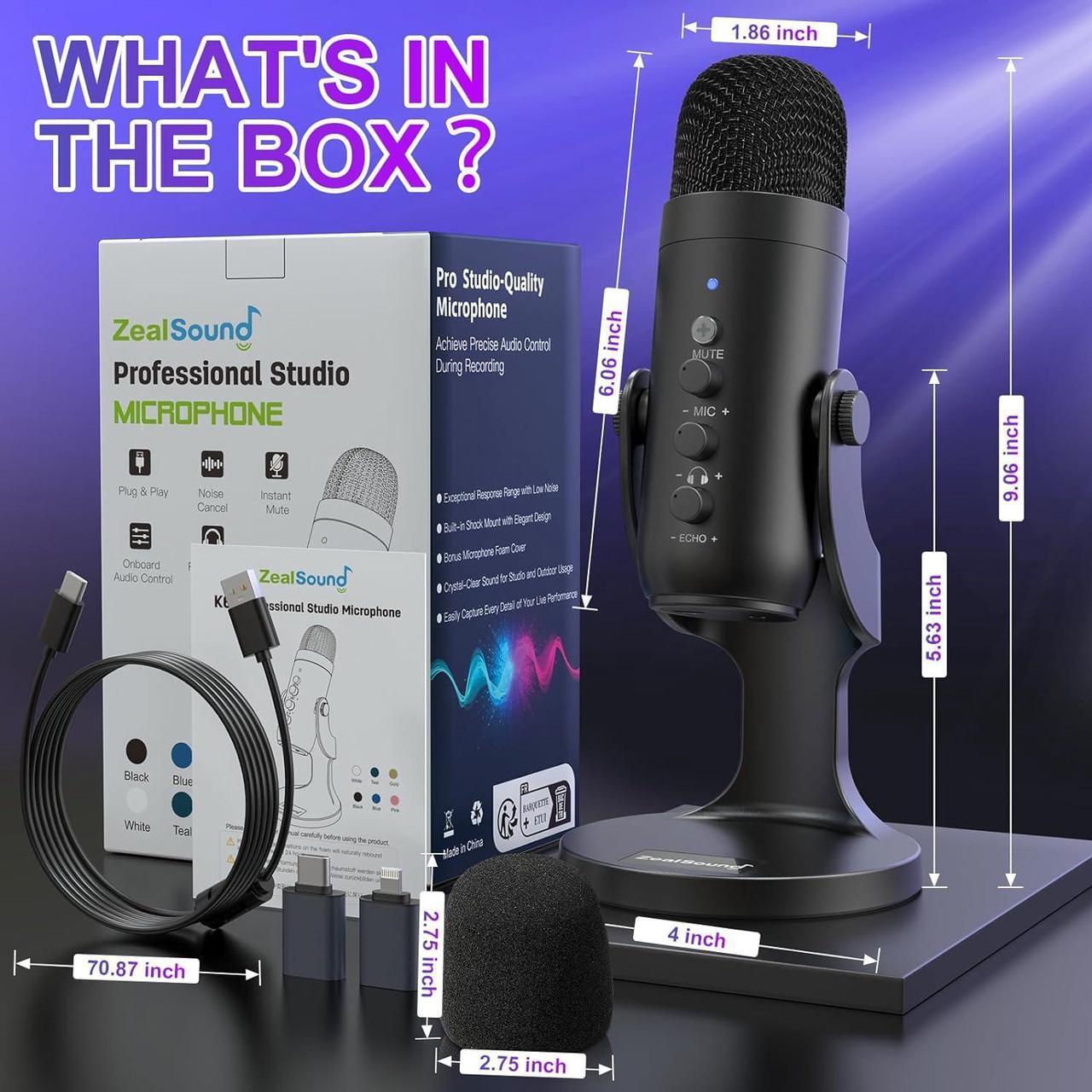 Alt view image 7 of 7 - USB Microphone,Condenser Computer PC Mic,Plug&Play Gaming Microphones for PS 4&5.Headphone Output&Volume Control,Mic Gain Control,Mute Button Vocal,YouTube Podcast on Mac&Windows(Black)