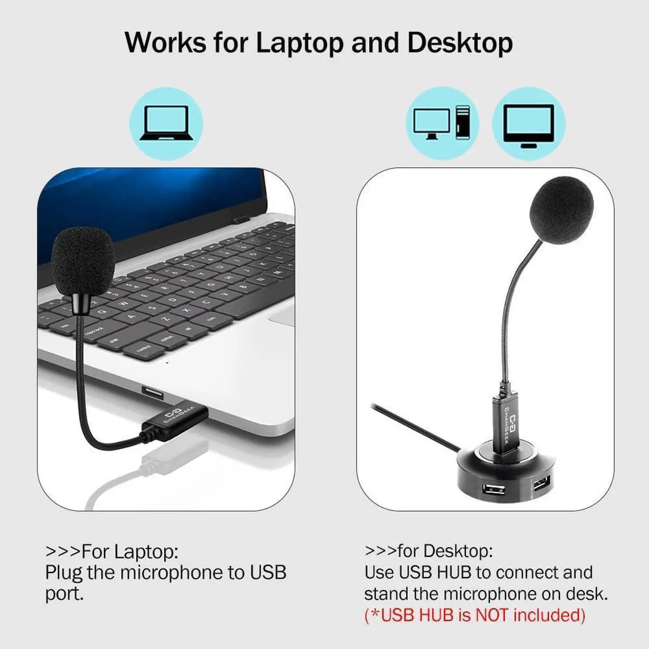 Alt view image 3 of 6 - CHANGEEK Mini USB Microphone for Laptop and Desktop Computer, with Gooseneck & Universal USB Sound Card, Compatible with PC and Mac, Plug & Play, Ideal Condenser Mic for Remote Work, Online Class