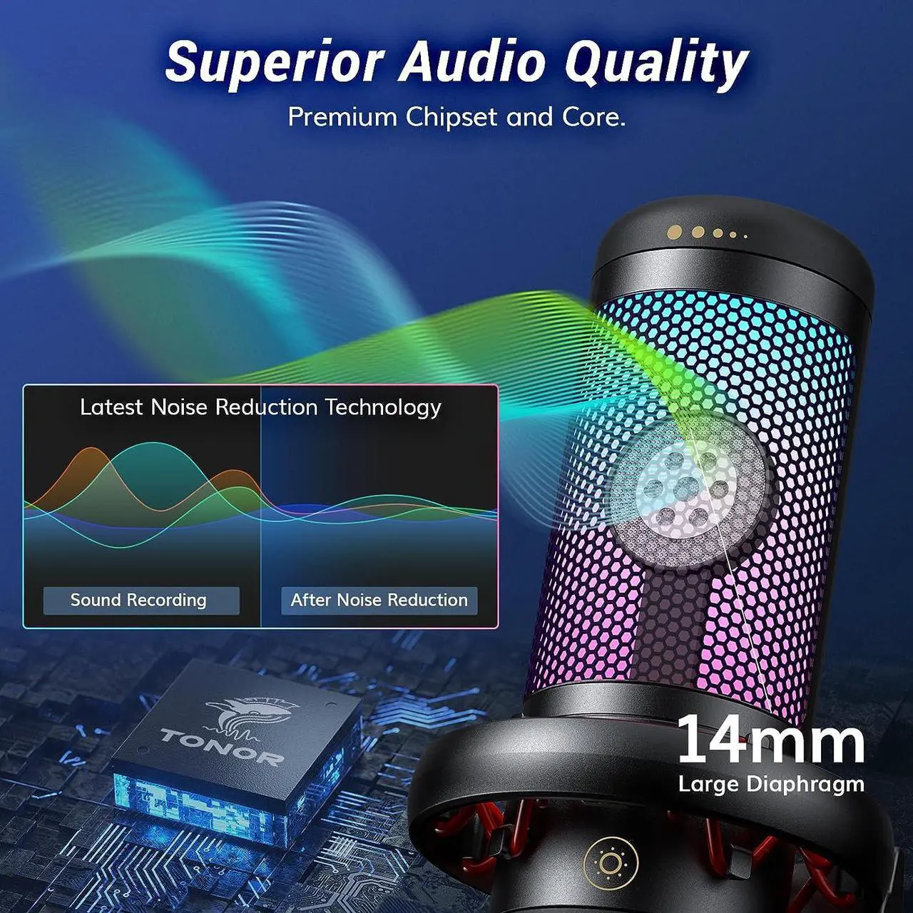 Alt view image 2 of 7 - Gaming Mic, USB Microphone for PC Computer, Cardioid Condenser Mic with Adjustable RGB Modes & Brightness, Quick Mute, Gain Control, for Streaming, Podcasting, Recording, PS4/5 Desktop Mic TC310
