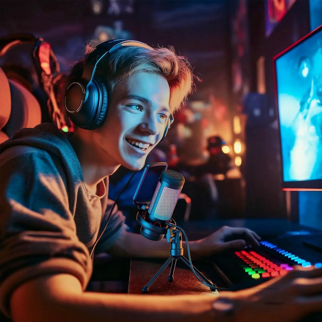 Alt view image 7 of 7 - Gaming Mic, USB Microphone for PC Computer, Cardioid Condenser Mic with Adjustable RGB Modes & Brightness, Quick Mute, Gain Control, for Streaming, Podcasting, Recording, PS4/5 Desktop Mic TC310
