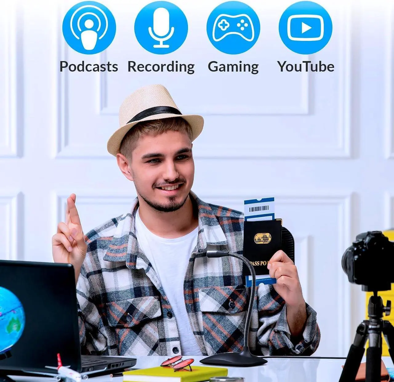 Alt view image 6 of 6 - Talk USB Desk Microphone for Computer - New Version 2024 - Compatible with Any PC Laptop Mac PS4 - Professional Desktop Mic with Stand - Recording Gaming Streaming YouTube Podcast Mics