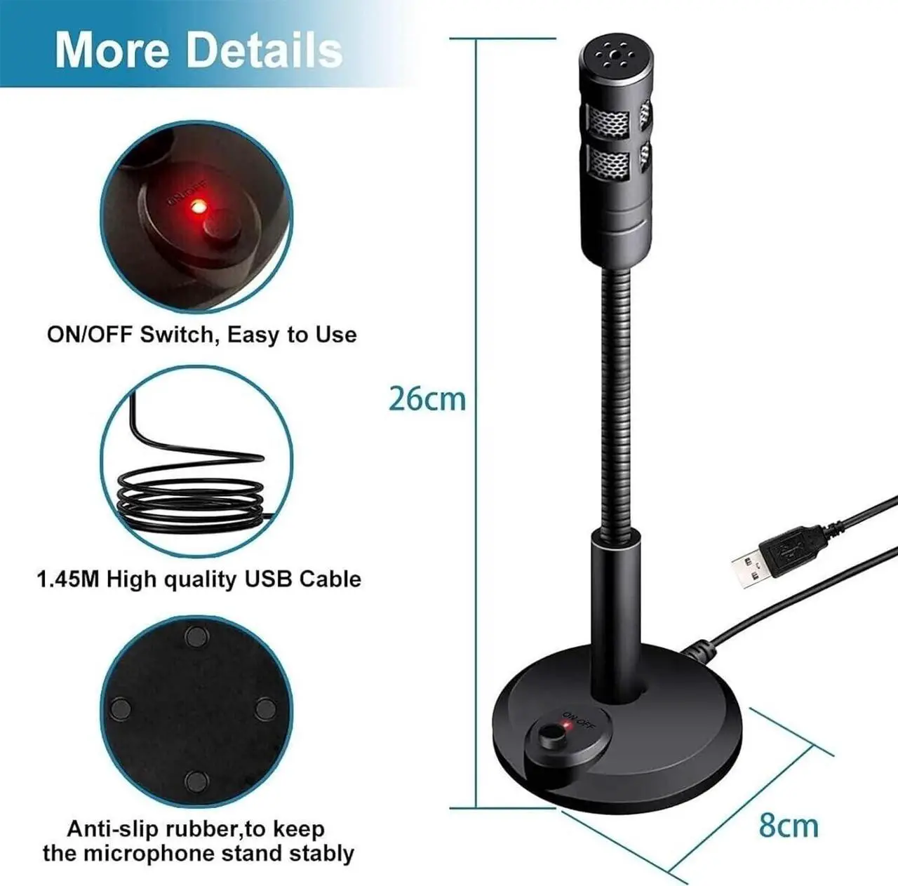 Alt view image 4 of 6 - USB Computer Microphone,Plug and Play Desktop PC Laptop Microphone with Mute Button and LED Indicator for Streaming,Podcasting,Recording,Gaming,Skype,YouTube Mic for Mac or Window Black.