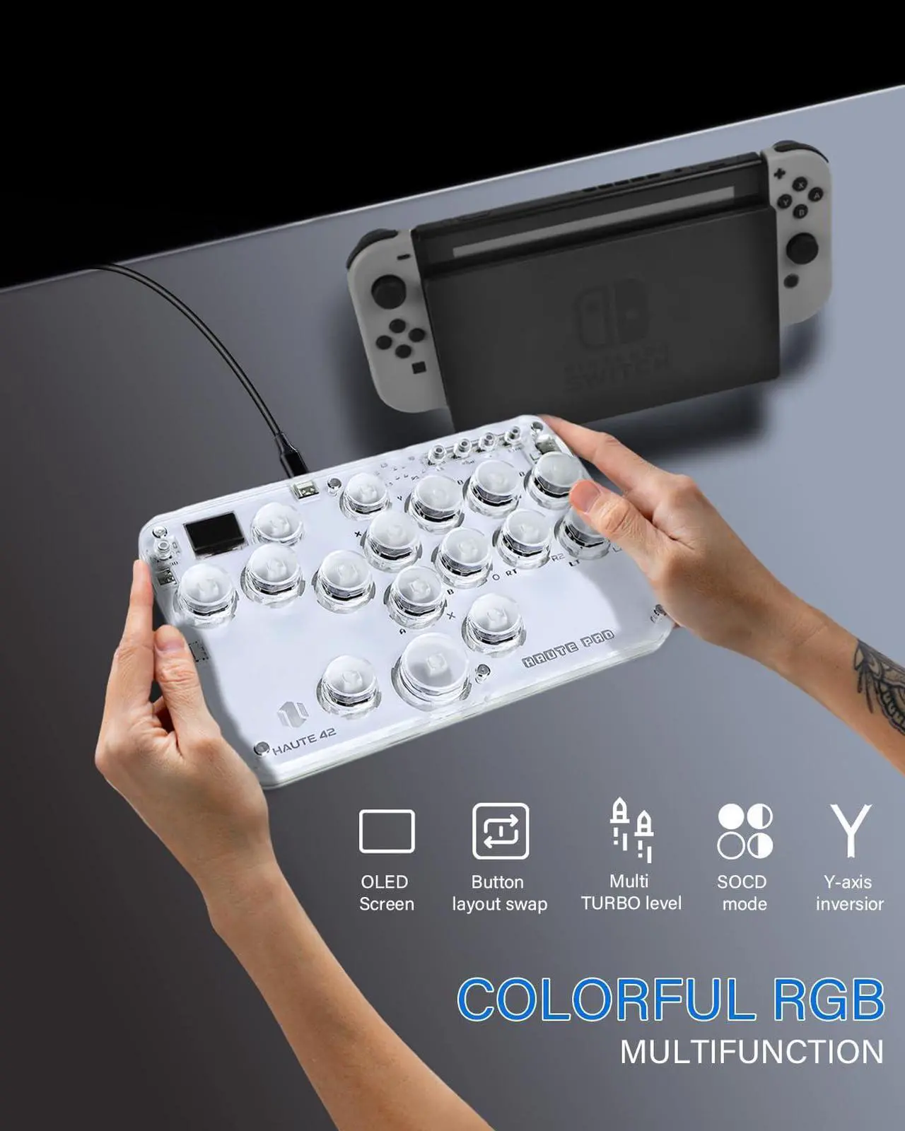 Alt view image 7 of 7 - Arcade Stick 16Keys All-Button Gamerfinger with Custom RGB & Turbo Functions,Arcade Controller Street Fight for PC/Ps3/Ps4/Switch/Steam Game Keyboard-Supports Hot Swap & SOCD