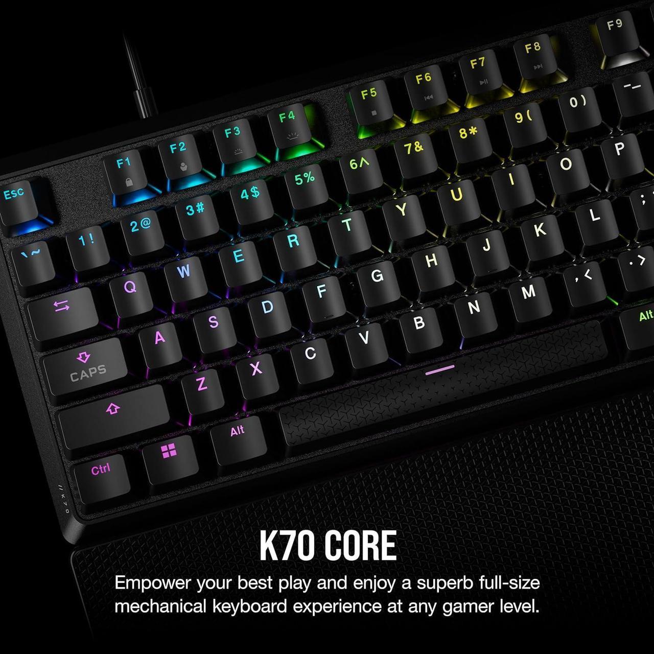 Alt view image 2 of 7 - K70 CORE RGB Mechanical Gaming Keyboard with Palmrest - Pre-lubricated  MLX Red Linear Keyswitches - Sound Dampening - Media Control Dial - iCUE Compatible - QWERTY NA Layout - Black