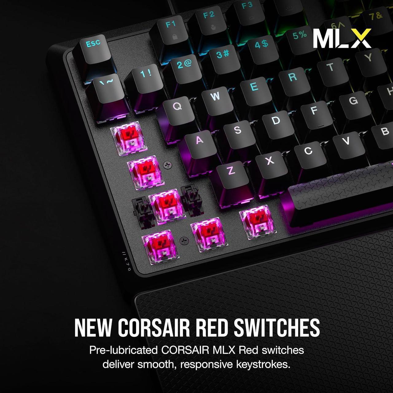 Alt view image 3 of 7 - K70 CORE RGB Mechanical Gaming Keyboard with Palmrest - Pre-lubricated  MLX Red Linear Keyswitches - Sound Dampening - Media Control Dial - iCUE Compatible - QWERTY NA Layout - Black