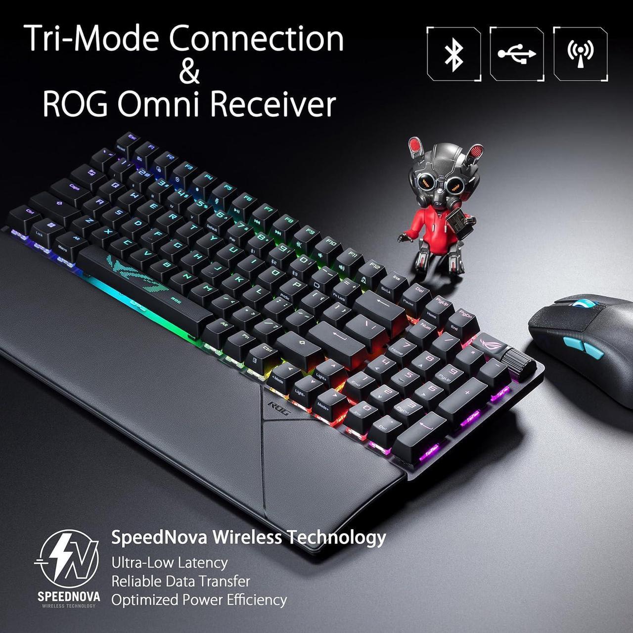 Alt view image 3 of 6 - ROG Strix Scope II 96 Wireless Gaming Keyboard, Tri-Mode Connection, Dampening Foam & Switch-Dampening Pads, Hot-Swappable Pre-lubed ROG NX Snow Switches, PBT Keycaps, RGB-Black
