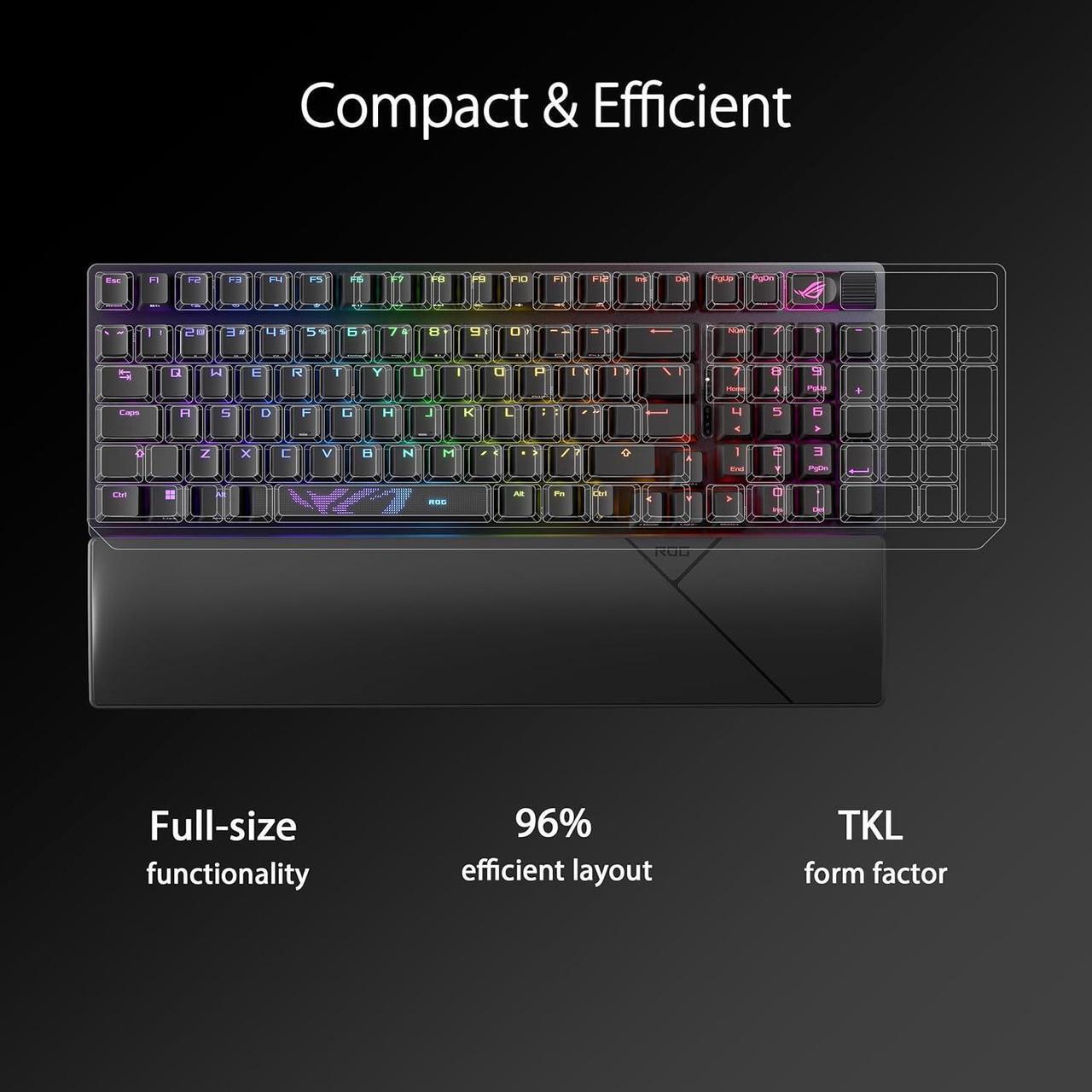 Alt view image 2 of 6 - ROG Strix Scope II 96 Wireless Gaming Keyboard, Tri-Mode Connection, Dampening Foam & Switch-Dampening Pads, Hot-Swappable Pre-lubed ROG NX Snow Switches, PBT Keycaps, RGB-Black